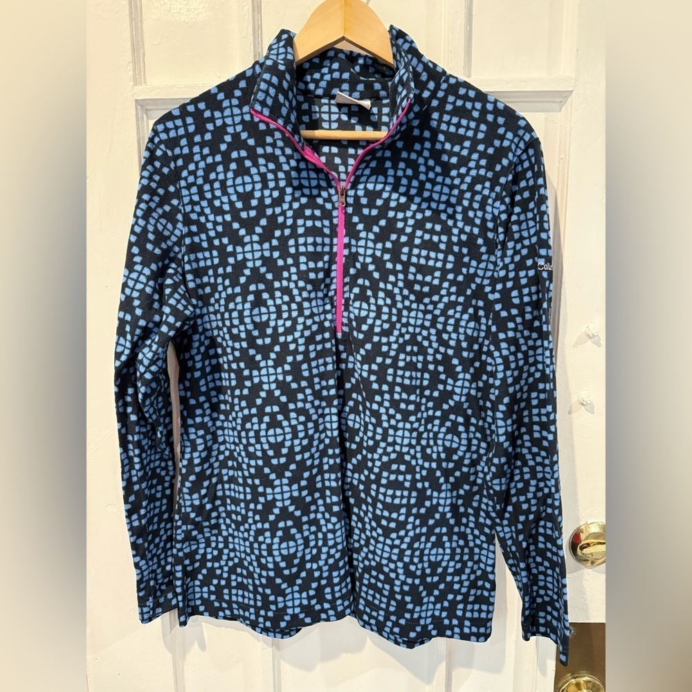 Columbia Blue and Black Geometric Jacket with Pink Accent